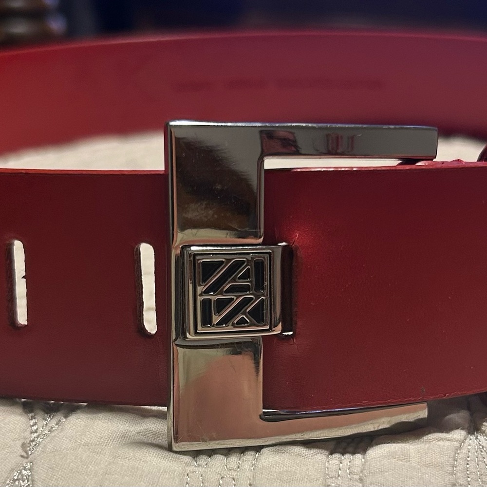 Vintage Anne Klein Red wide Belt with Silver Buckle Medium